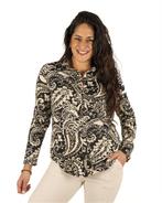Zwart/beige print travelstof blouse van By Swan, Kleding | Dames, Nieuw, Verzenden