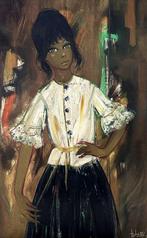 Jean-Baptiste Valadié (1933) - Jeune fille aux yeux verts, Antiek en Kunst, Kunst | Schilderijen | Klassiek
