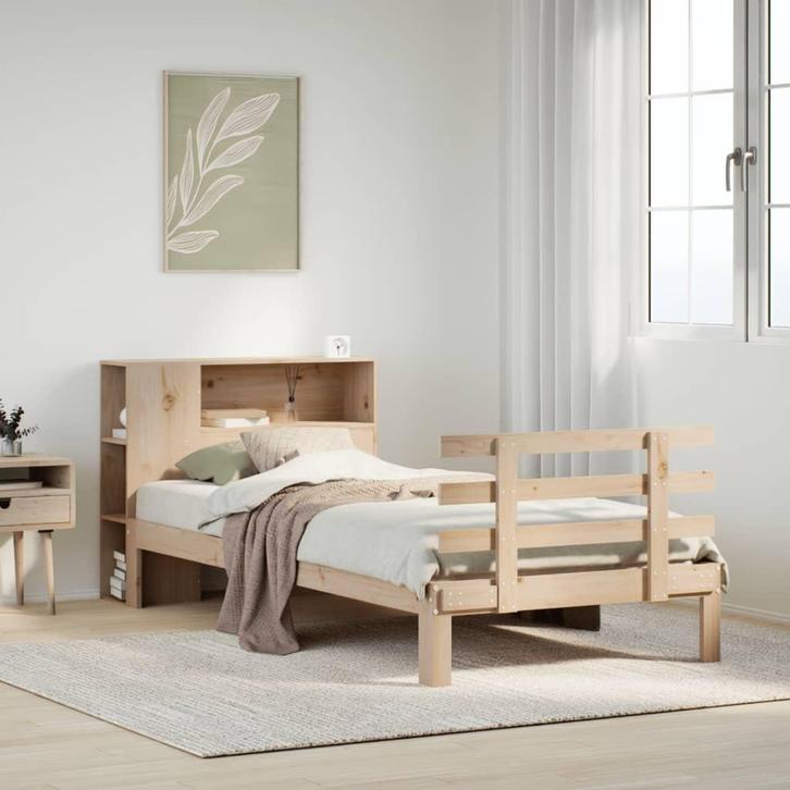 vidaXL Bed met boekenkast zonder matras massief grenenhout, Huis en Inrichting, Slaapkamer | Bedden, 90 cm, 190 cm of minder, Bruin