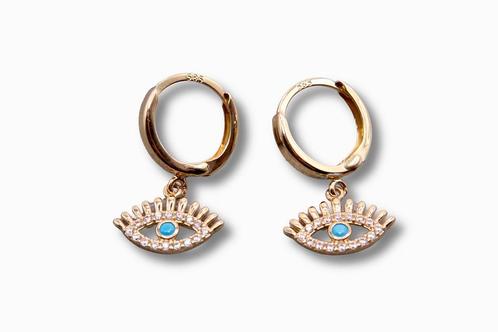 Gouden Oorbellen met Oogvorm en Edelsteentjes 14K, Sieraden, Tassen en Uiterlijk, Oorbellen, Goud, Nieuw, Goud, Verzenden
