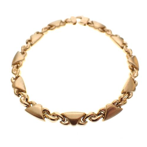 Gouden schakel armband; Deels gematteerd | 21,5 cm, Sieraden, Tassen en Uiterlijk, Armbanden, Overige kleuren, Gebruikt, Goud