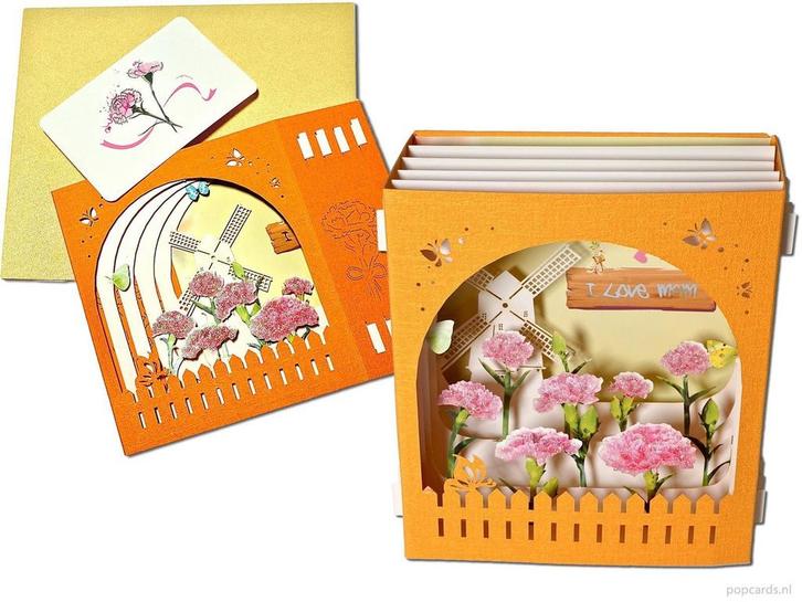 Moederdag! Bijzondere 3D mooi zacht oranje doorkijk pop-u..., Diversen, Wenskaarten, Verzenden