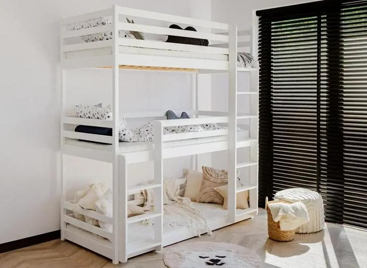 Stapelbed Teun - 3-persoons - Wit 80 x 180, Kinderen en Baby's, Kinderkamer | Stapelbedden en Hoogslapers, Stapelbed, Nieuw, Verzenden