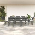 vidaXL 9-delige Tuinset textileen en staal zwart, Verzenden, Nieuw, 8 zitplaatsen, Rvs