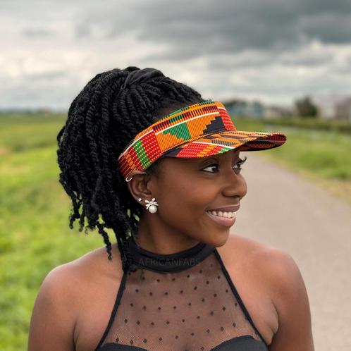 Zonneklep / Pet met Afrikaanse print - Oranje / groene kente, Kleding | Heren, Hoeden en Petten, Nieuw, Ophalen of Verzenden