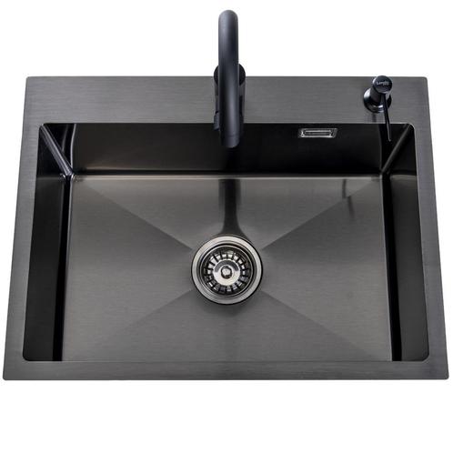 Spoelbak + keukenkraan | Gootsteen | RVS | 59x44cm | Zwart, Huis en Inrichting, Keuken | Keukenelementen, 25 tot 50 cm, Zwart