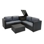 Rotan Modulaire Tuinmeubelen 6 Stuk Zwart Loungeset Kussens, Tuin en Terras, Tuinsets en Loungesets, Verzenden, Nieuw