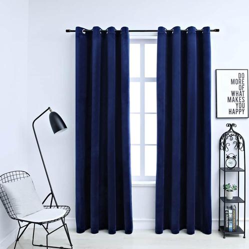vidaXL Gordijn verduisterend met ringen 2 st 140x175 cm, Huis en Inrichting, Stoffering | Gordijnen en Lamellen, Blauw, Nieuw