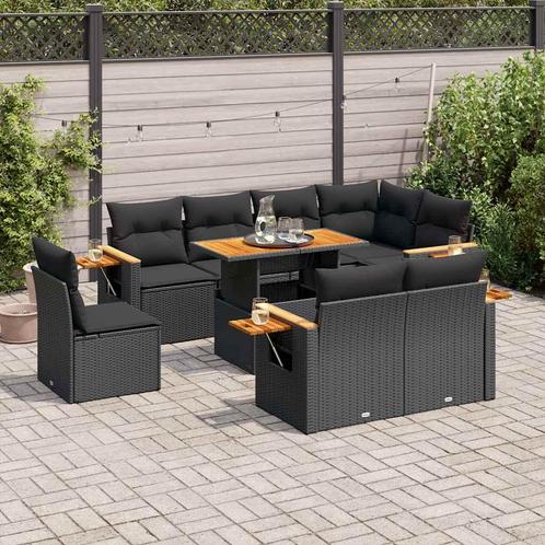vidaXL 9-delige Loungeset met kussens poly rattan acacia, Tuin en Terras, Tuinsets en Loungesets, Loungeset, Nieuw, Rotan, Verzenden
