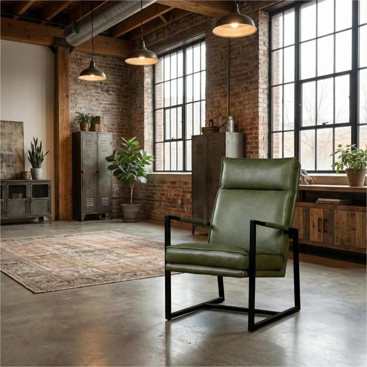 Leren fauteuil Square - Granada Moss (olijf/groen), Huis en Inrichting, Fauteuils, 50 tot 75 cm, 75 tot 100 cm, Nieuw, Leer, Ophalen of Verzenden