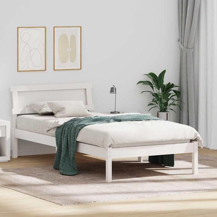 vidaXL Bedframe met hoofdeinde Wit 75 x 190 cm Massief, Huis en Inrichting, Slaapkamer | Bedden, Wit, Nieuw, Hout, Verzenden