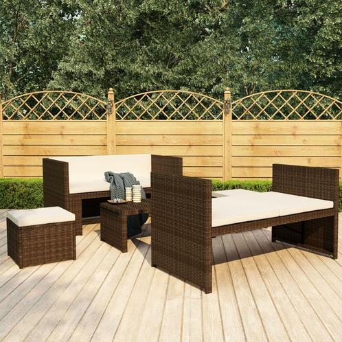 vidaXL 5-delige Loungeset met kussens poly rattan bruin, Tuin en Terras, Tuinsets en Loungesets, Loungeset, Nieuw, 5 zitplaatsen