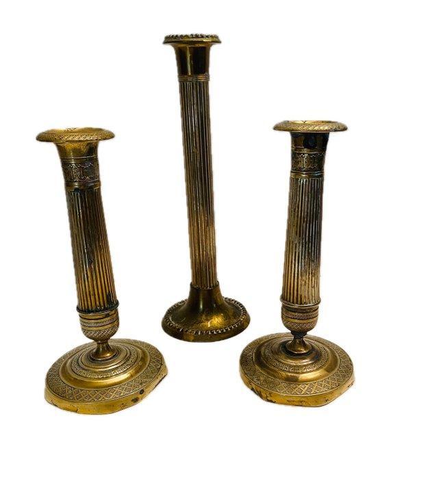 Kaarsenhouder (3) - Koper - 3 Empire kandelaars, Antiek en Kunst, Antiek | Overige Antiek