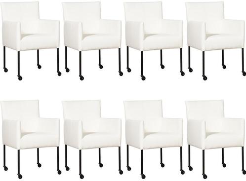 Set van 8 Witte leren moderne kuipstoel - poot rond zwart me, Huis en Inrichting, Stoelen, Vijf, Zes of meer stoelen, Overige kleuren