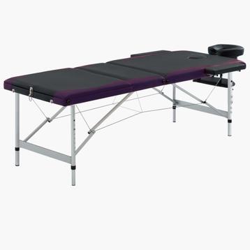 vidaXL Massagetafel inklapbaar 3 zones aluminium zwart en beschikbaar voor biedingen