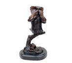 sculptuur, Shy Owl - 28 cm - Brons, Marmer