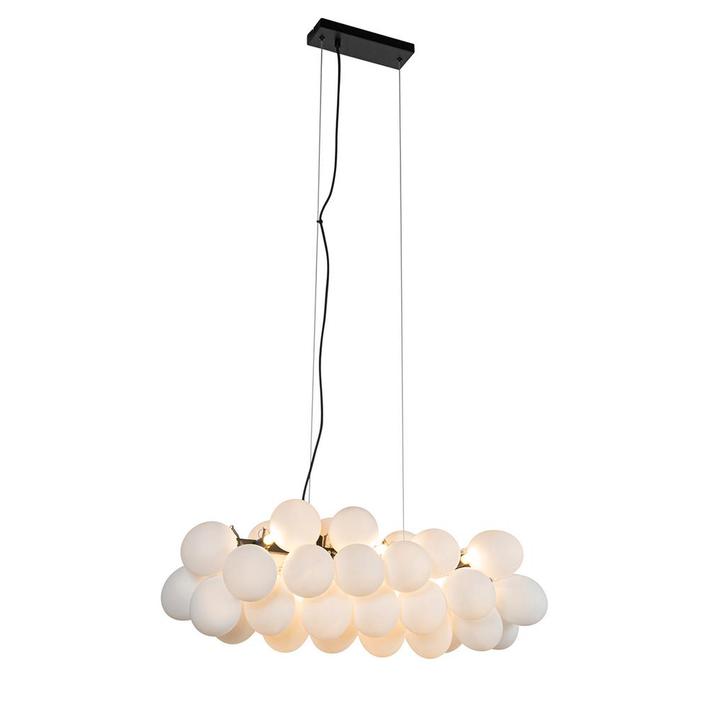 Hanglamp zwart met opaal glas 8-lichts langwerpig - Uvas, Huis en Inrichting, Lampen | Hanglampen, Nieuw, Glas, 75 cm of meer