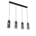 Art Deco hanglamp zwart met smoke glas 4-lichts - Laura, Verzenden, Nieuw, Glas, Art Deco