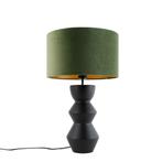 Design tafellamp zwart 16 cm velours kap groen met goud 35, Huis en Inrichting, Lampen | Tafellampen, Nieuw, Design, 50 tot 75 cm