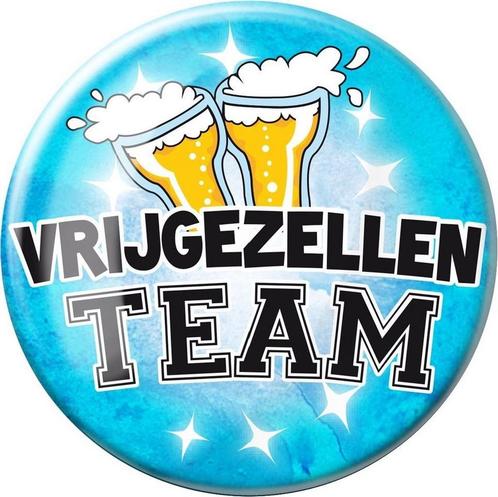 Paper Dreams - XL Button - Vrijgezellen Team - blauw - Doors, Verzamelen, Speldjes, Pins en Buttons, Ophalen of Verzenden