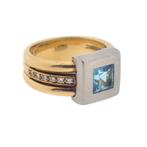 18 Krt. Bicolor gouden ring met topaas en diamanten | 0,1..., Sieraden, Tassen en Uiterlijk, Ringen, Gebruikt, Overige kleuren