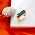 18 Krt. Gouden ring met jade (vintage sieraden, vintage), Goud, Met edelsteen, Gebruikt, 17 tot 18
