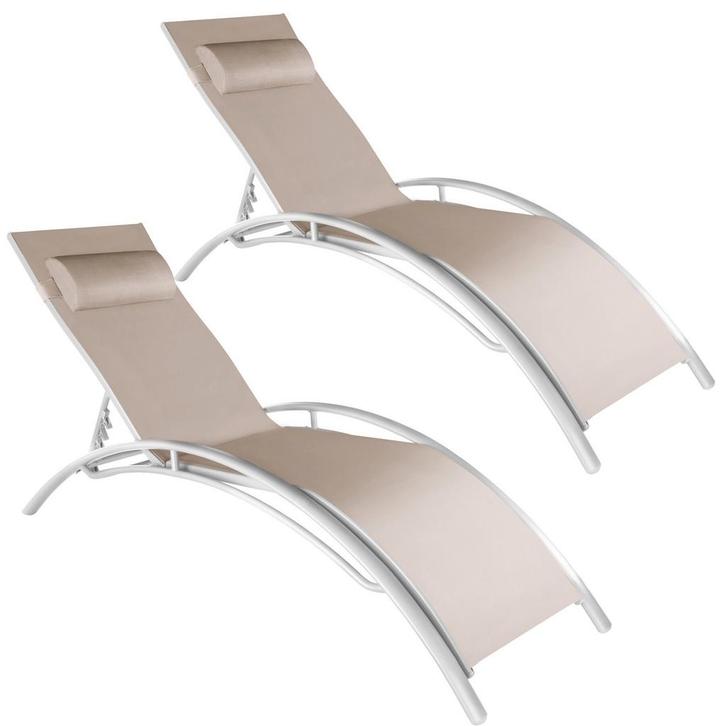 2 ligbedden van aluminium, 5-voudig verstelbaar - beige, Tuin en Terras, Tuinsets en Loungesets, Verzenden