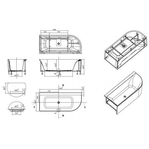 Hoekbad Wiesbaden Zenn Links 170x75 Cm Met Waste Wit, Doe-het-zelf en Verbouw, Sanitair, Ophalen of Verzenden