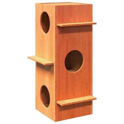 vidaXL Kattenhuis 43x43x90 cm massief grenenhout wasbruin, Dieren en Toebehoren, Katten-accessoires, Nieuw, Verzenden