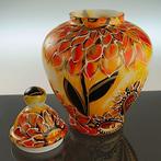 dekselvaas - Emaille, Glas - Met de hand beschilderde vaas