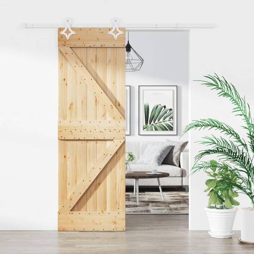 vidaXL Schuifdeur met beslag 70x210 cm massief grenenhout, Doe-het-zelf en Verbouw, Deuren en Horren, Nieuw, Verzenden
