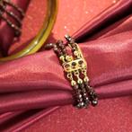 Granaat armband met gouden siersluiting; Antiek/vintage |..., Goud, Met edelsteen, Gebruikt, Ophalen of Verzenden
