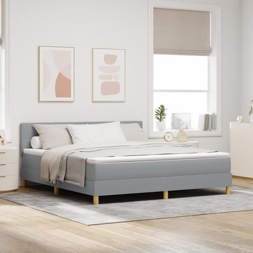 vidaXL Boxspringbed met matras en LED stof lichtgrijs, Huis en Inrichting, Slaapkamer | Bedden, 200 cm, Nieuw, 80 cm, Eenpersoons