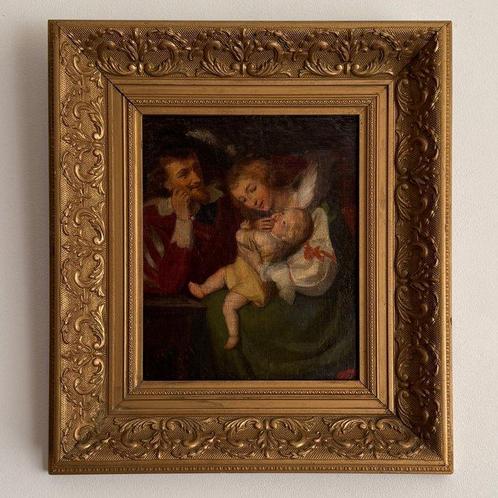 Europese school (XIX) - Genre scene met vader moeder en kind, Antiek en Kunst, Kunst | Schilderijen | Klassiek