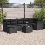 vidaXL 8-delige Loungeset met kussens poly rattan zwart, Nieuw, Loungeset, 7 zitplaatsen, Verzenden