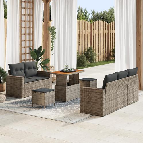 vidaXL 8-delige tuinbankset met grijze kussens, poly riet en, Tuin en Terras, Tuinsets en Loungesets, Nieuw, Verzenden