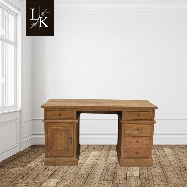 Landelijke klassiek bureau - hout - laden - Teak - Kantoor, Huis en Inrichting, Bureaus, Bureau, Nieuw
