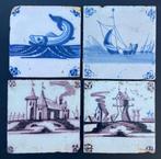 Tegel - Delfts blauw met vis, kasteel, duiventil (blauwe