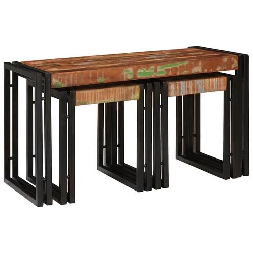 vidaXL Nesttafel 3 pcs Bruin en zwart massief gerecycled, Huis en Inrichting, Tafels | Bijzettafels, Nieuw, Minder dan 45 cm, Verzenden