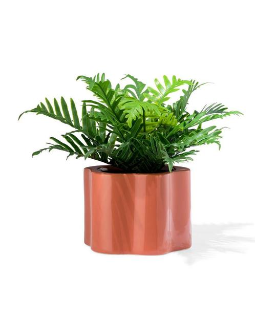 HEMA Bloempot 14.9x10.5x12.5cm keramiek golvend terra, Huis en Inrichting, Kamerplanten, Verzenden