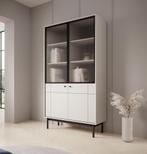 Meubella Vitrinekast beige opbergkast 104cm | Gegroefd glas, Huis en Inrichting, Kasten | Vitrinekasten, 100 tot 150 cm, Verzenden
