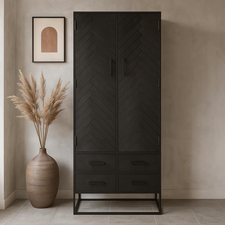 Mangohouten Kast Kjeld 80 Zwart, Huis en Inrichting, Kasten | Overige, Nieuw, Verzenden