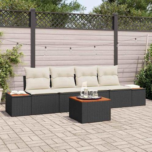 vidaXL Tuin Sofa Set met kussen 5 pcs Zwart Poly riet, Tuin en Terras, Tuinsets en Loungesets, Nieuw, Rotan, Verzenden