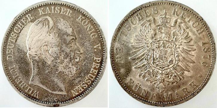 Duitsland 5 Mark Preussen Pruisen 1876 C Archiv Franquine..., Postzegels en Munten, Munten | Europa | Niet-Euromunten, Verzenden