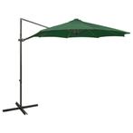 vidaXL Zweefparasol met paal en LED-verlichting 300 cm groen, Tuin en Terras, Parasols, Verzenden, Nieuw, 3 tot 4 meter, Zweefparasol