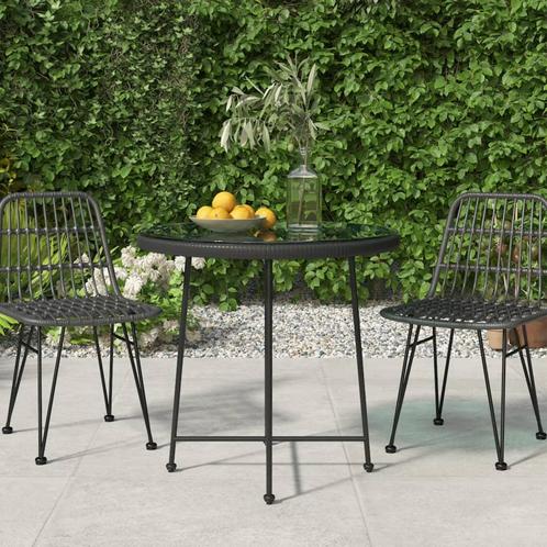 vidaXL Eettafel Ø80 cm gehard glas en staal zwart, Tuin en Terras, Tuintafels, Nieuw, Metaal, Verzenden