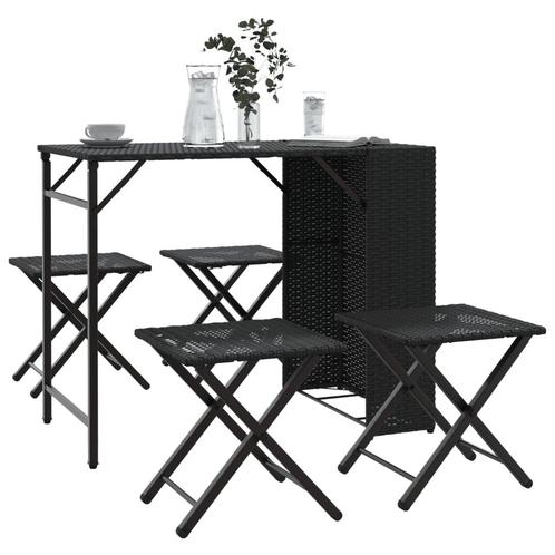 vidaXL 5-delige Tuinset inklapbaar poly rattan zwart, Tuin en Terras, Tuinsets en Loungesets, Tuinset, Nieuw, Rotan, Verzenden