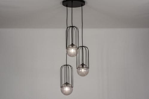 Rietveld Hanglampen - Zwart, Grijs - Glas, Metaal, Huis en Inrichting, Lampen | Hanglampen, Verzenden