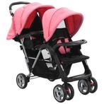 vidaXL Kinderwagen dubbel staal roze en zwart, Kinderen en Baby's, Kinderwagens en Combinaties, Verzenden, Nieuw