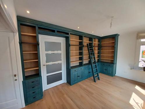 Boekenkast massief eiken | Monocoat kleur Velvet Green 600cm, Huis en Inrichting, Kasten | Boekenkasten, Met lade(s), Met deur(en)
